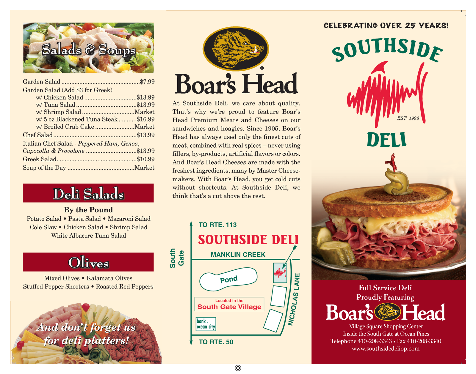 Southside Deli Menu Front