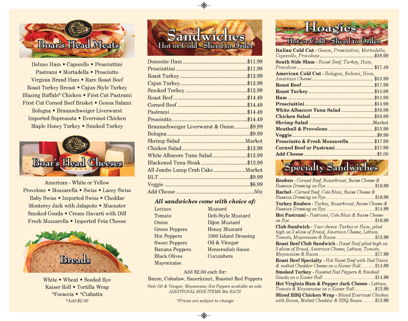 Southside Deli Menu Back